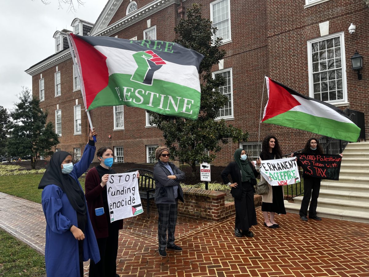 Pro-Palestinian protesters outside Legislative Hall in Dover on March 5, 2024.