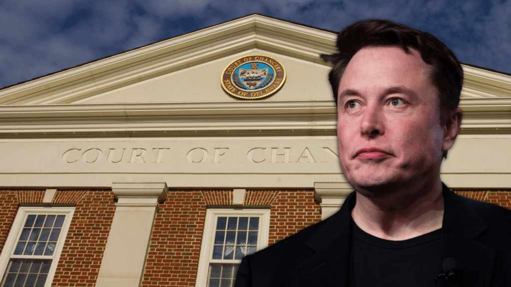 Elon Musk in front of the Delaware Court of Chancery.
