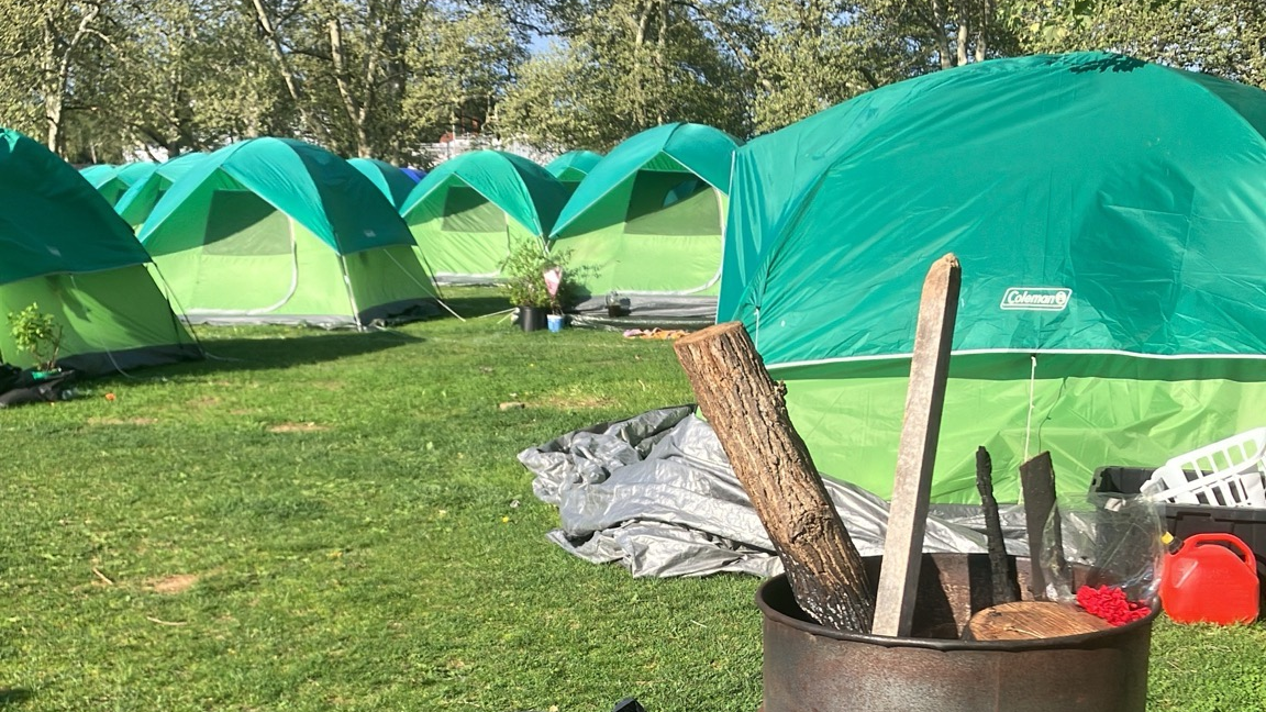 The encampment at Christina Park in Wilmington