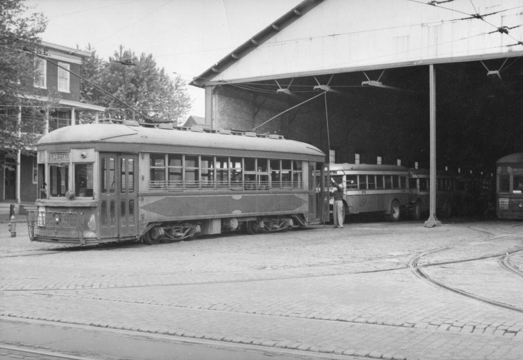 Trolleys and Buses At the Trolley Square Garage